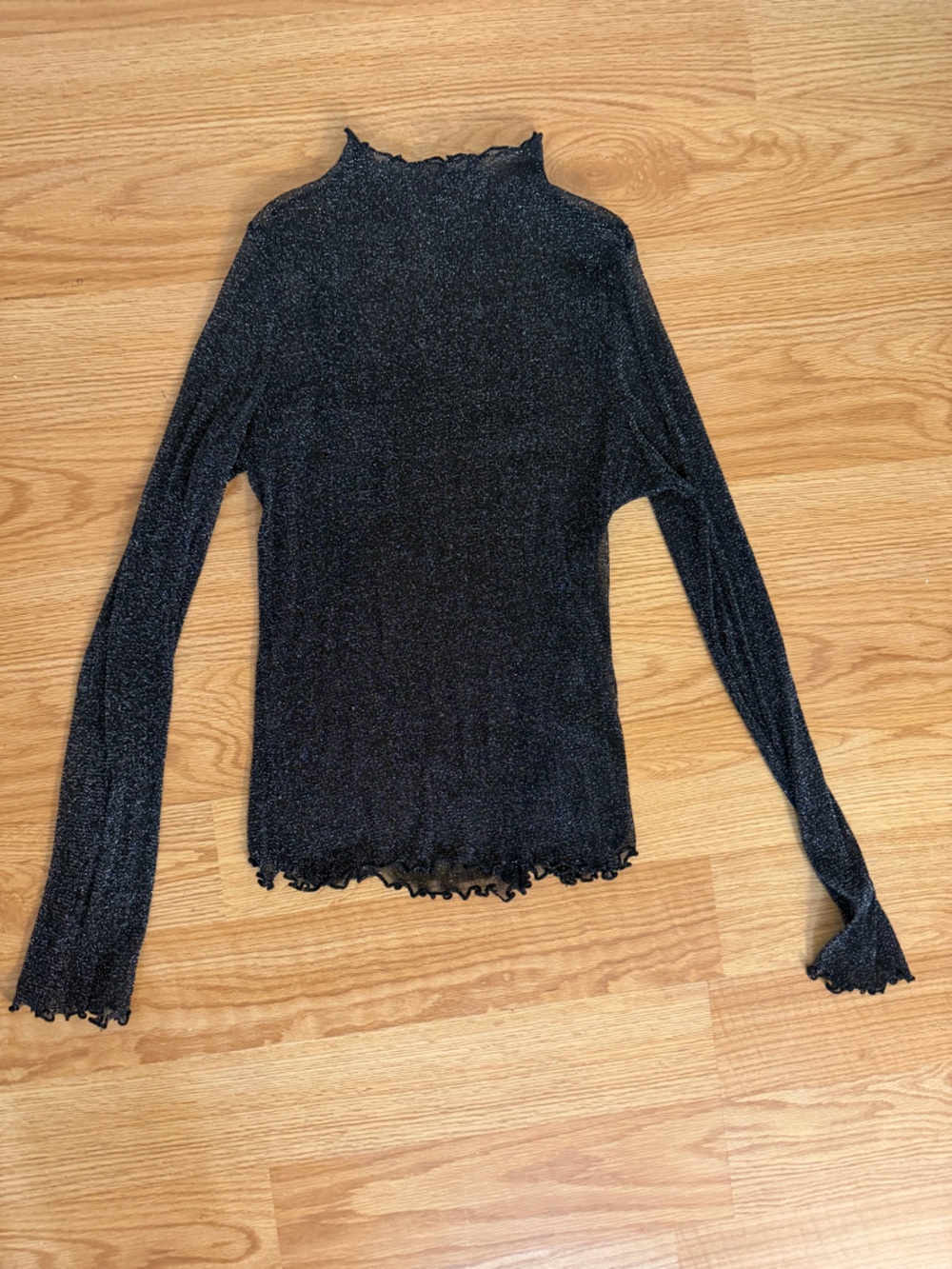 Zara Black Metallic Long-Sleeve Mock Neck Top